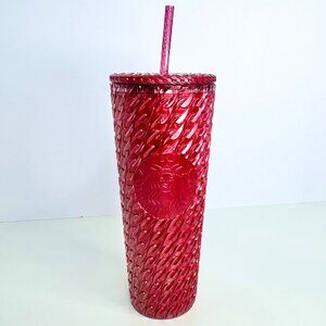 Starbucks Holiday Chain Link Burgundy/Maroon Cold‎ Cup Tumbler 24 oz
